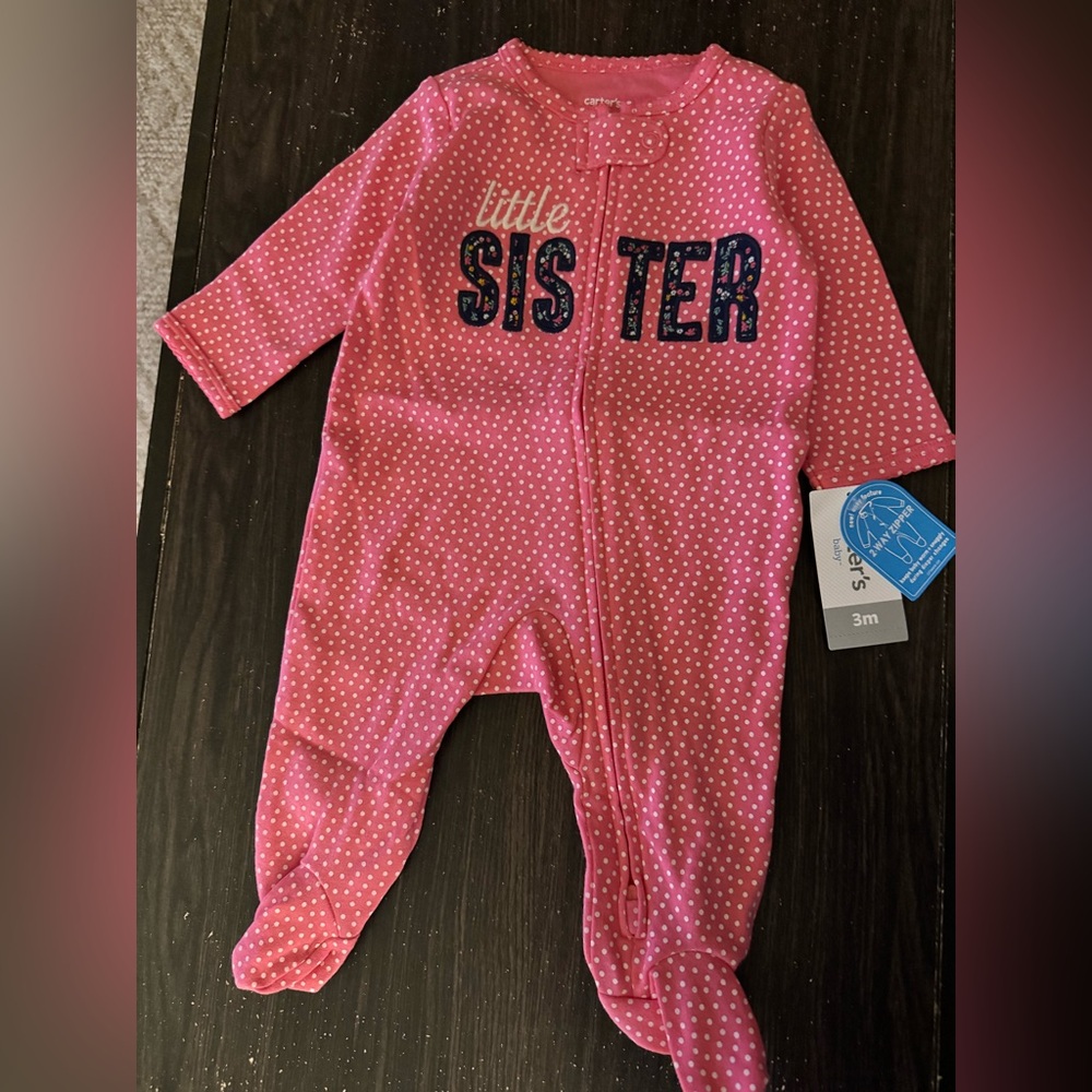 Carter's Pink 'Little Sister' Footie Onesie